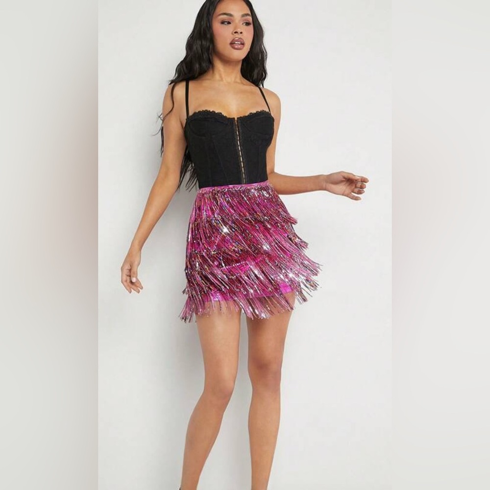 Sequin Layered Fringe Skirt
